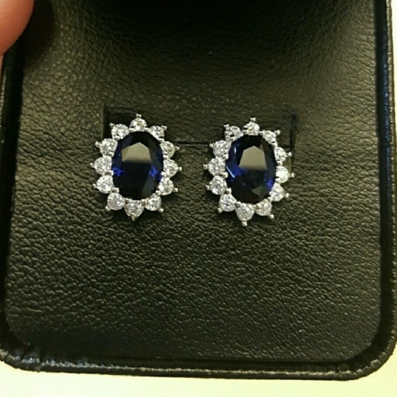 18k Sapphire Swarovski Earrings - Picture 3 of 7